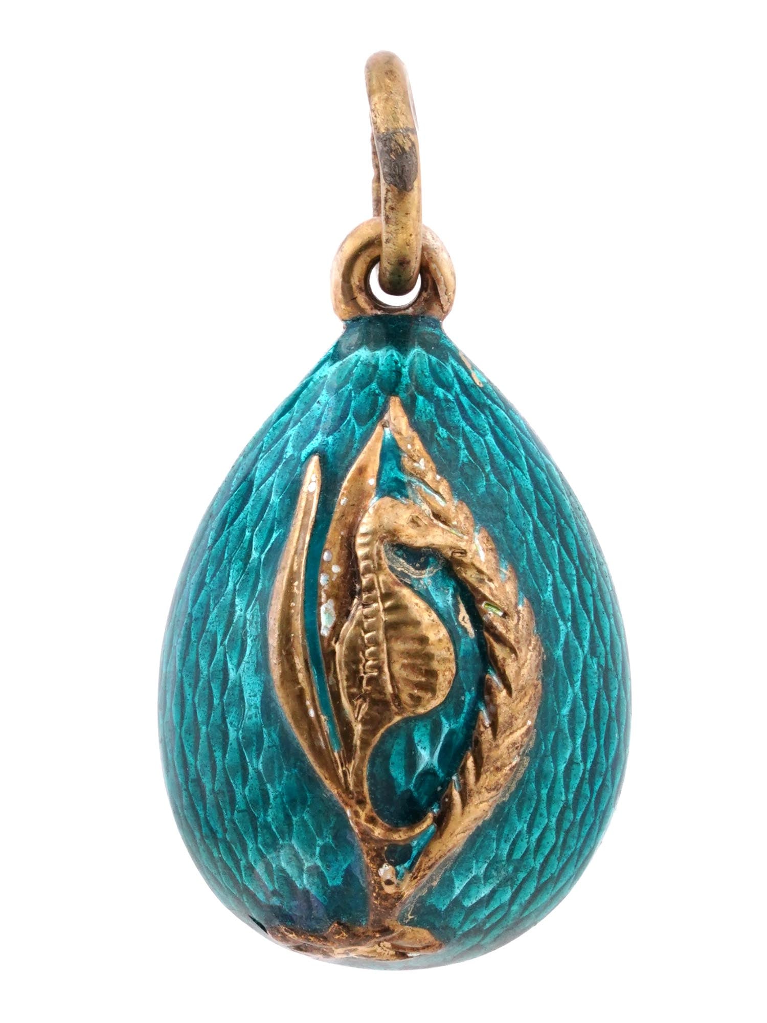 RUSSIAN GILT SILVER ENAMEL SEAHORSE EGG PENDANT (1 of 5)