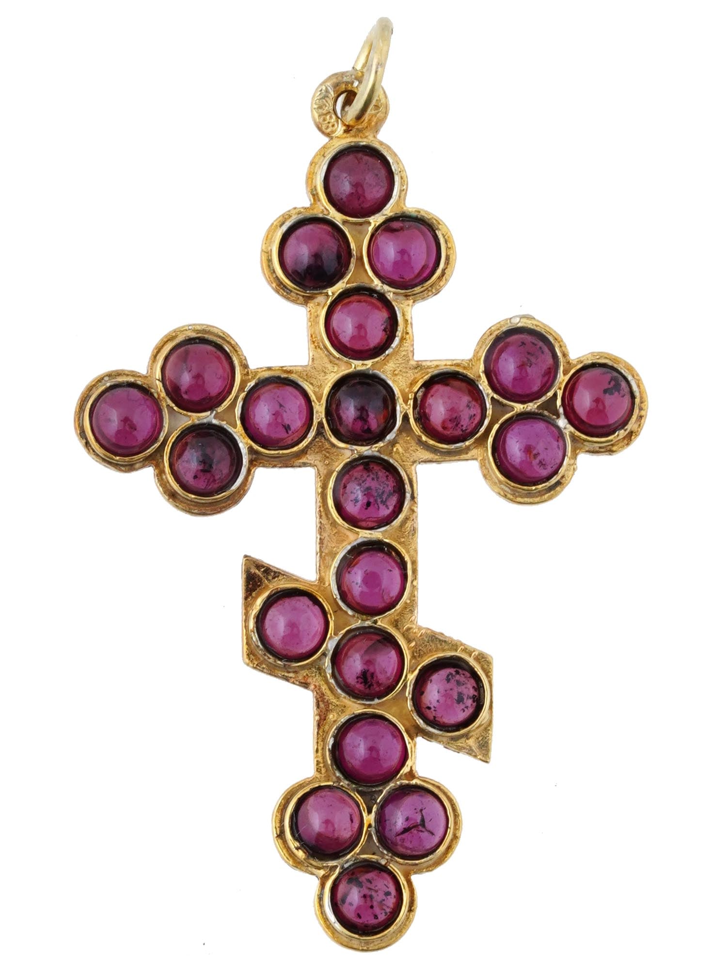 RUSSIAN GILT SILVER GARNET ORTHODOX CROSS PENDANT (1 of 5)