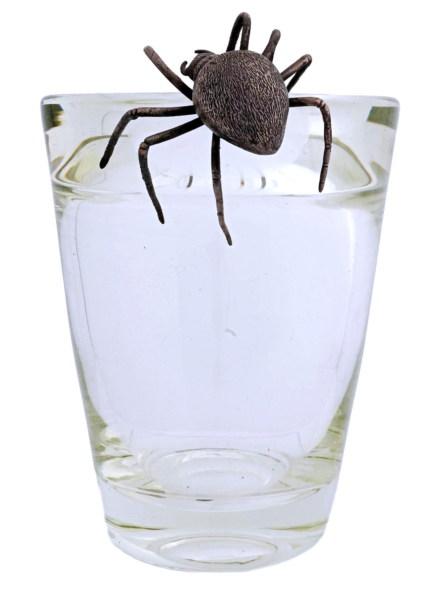 ROYAL LEERDAM CRYSTAL VASE WITH SILVER SPIDER: A vintage Royal Leerdam Crystal clear crystal glass vase of straight shape with a high grade silver spider figure set on the rim of the item. Signed. Probably by Andries Dirk Copier. Netherlands, Euro