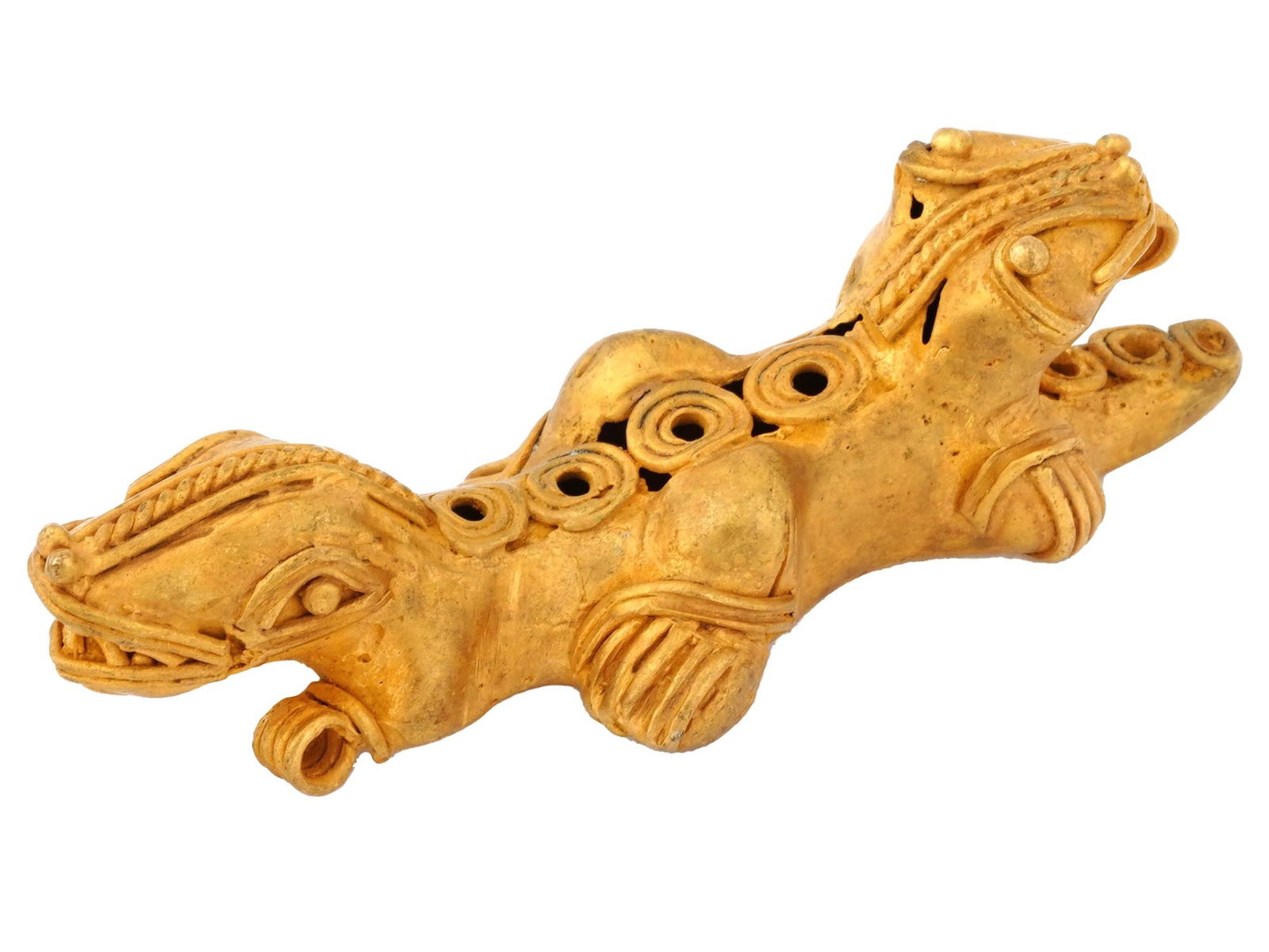 ANCIENT PRE-COLUMBIAN TUMBAGA DOUBLE HEADED FIGURINE (1 of 7)