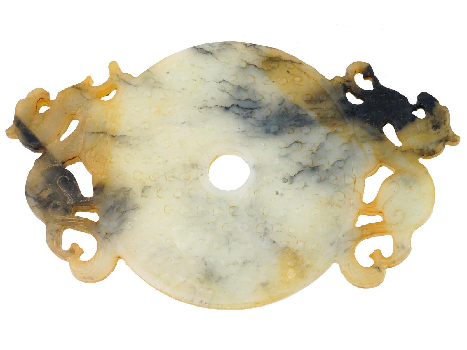 ANTIQUE CHINESE CARVED JADE STONE DISC CARVING BI (1 of 10)