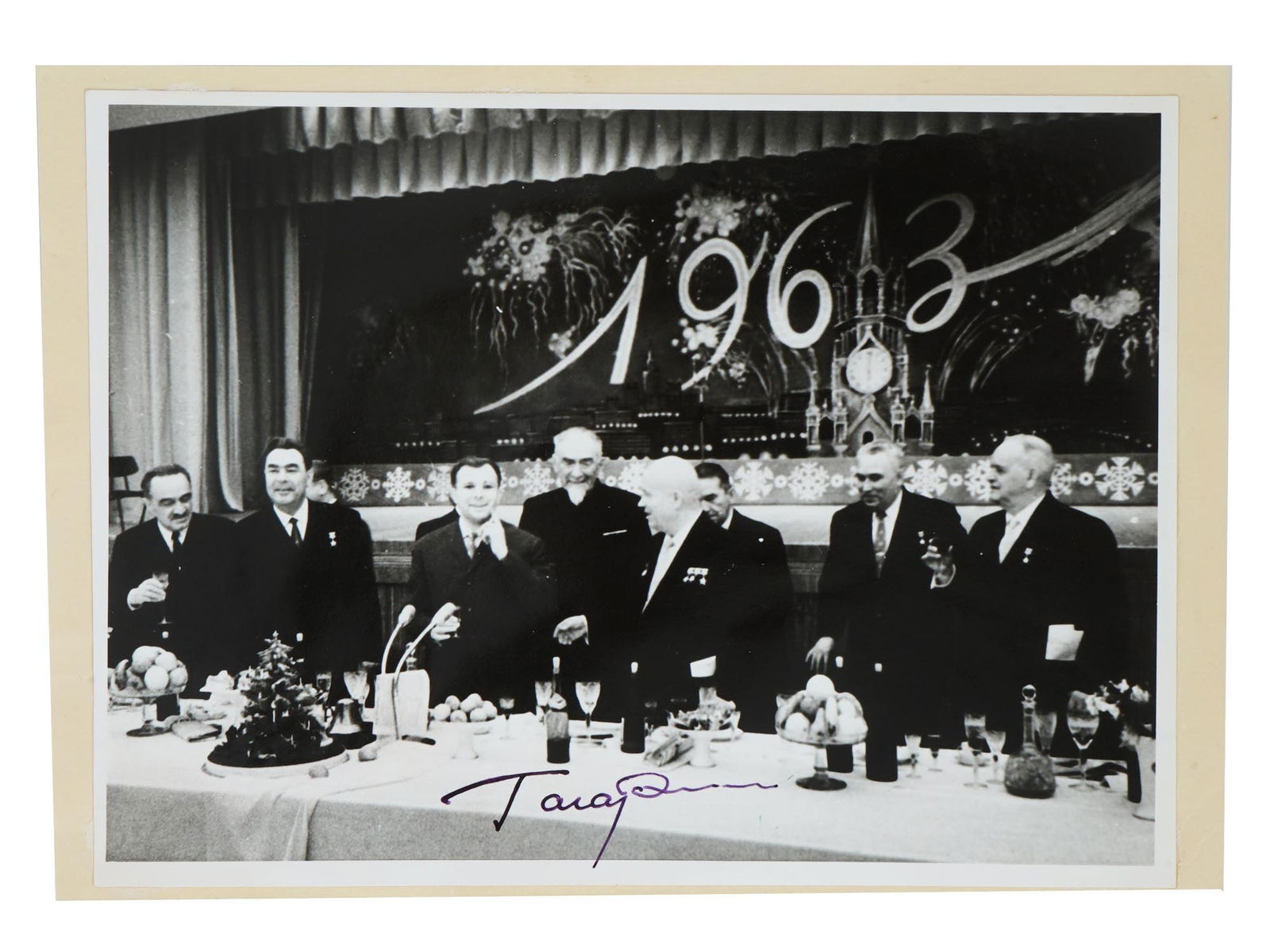 PHOTO OF 1963 NEW YEAR CELEBRATION SIGNED BY GAGARIN (1 of 4)