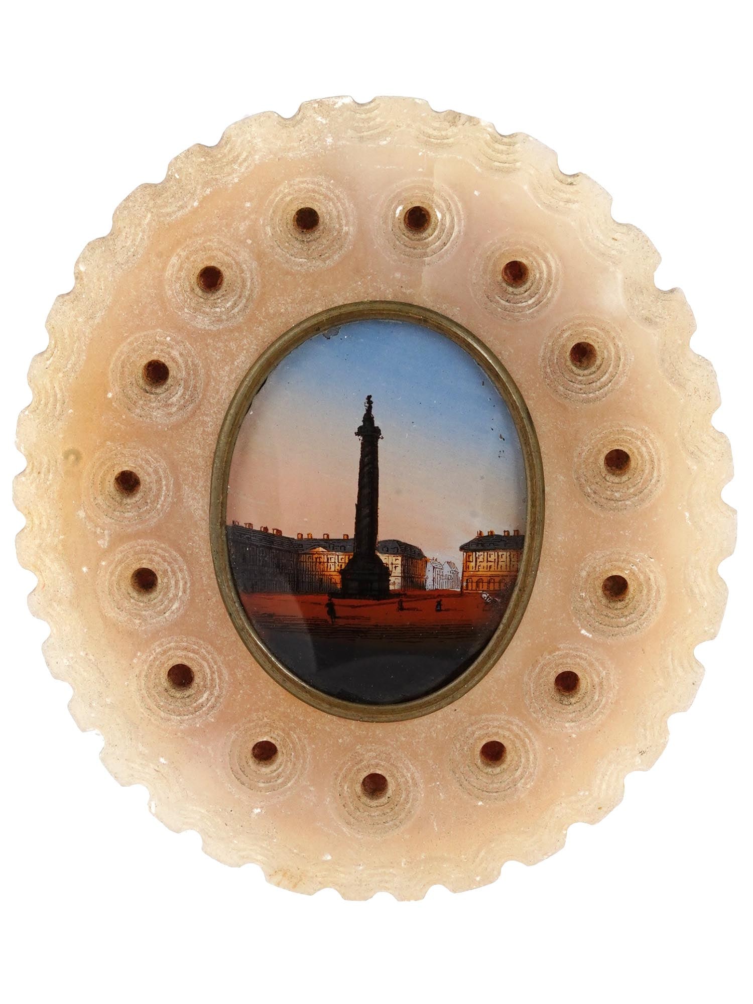 ANTIQUE FRENCH MINIATURE PAINTING IN ALABASTER FRAME (1 of 5)