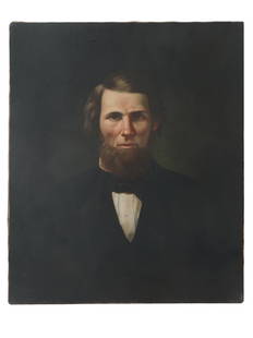 AMERICAN MALE PORTRAIT OIL PAINTING BY ANDREW WAY: Oil on canvas painting by Andrew John Henry Way, 1826 to 1888, an American artist based in Baltimore, MD, Centennial Exposition medal for excellence recipient. The artwork depicts a bearded young man.