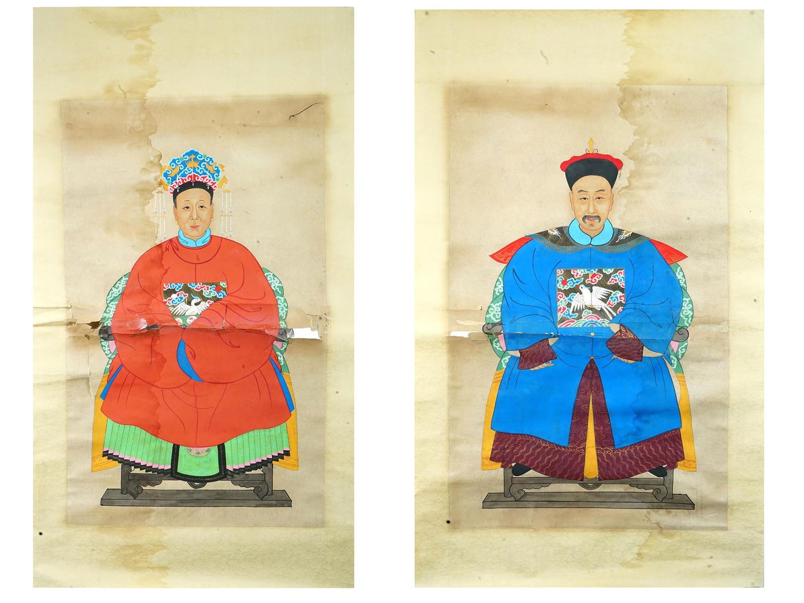 19TH C CHINESE ANCESTOR WATERCOLOR PAINTING SCROLLS (1 of 12)