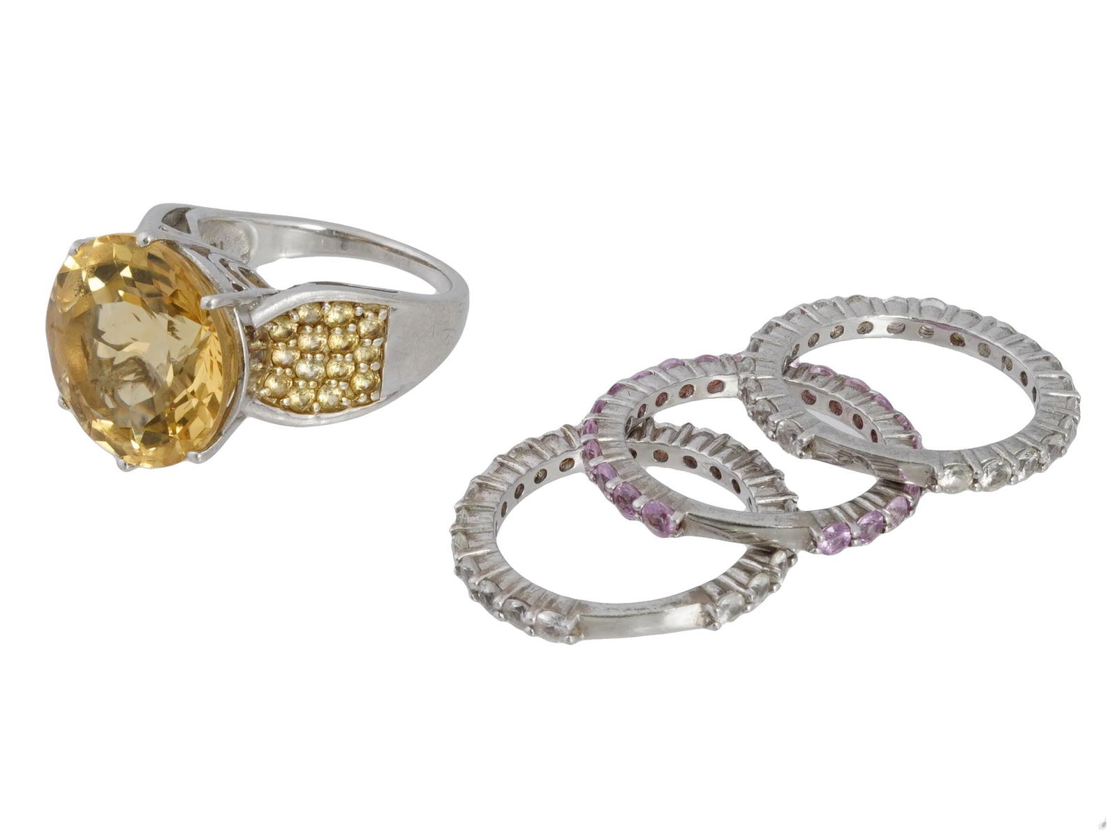 VINTAGE STERLING SILVER CITRINE AND TRIPLE BAND RINGS (1 of 7)