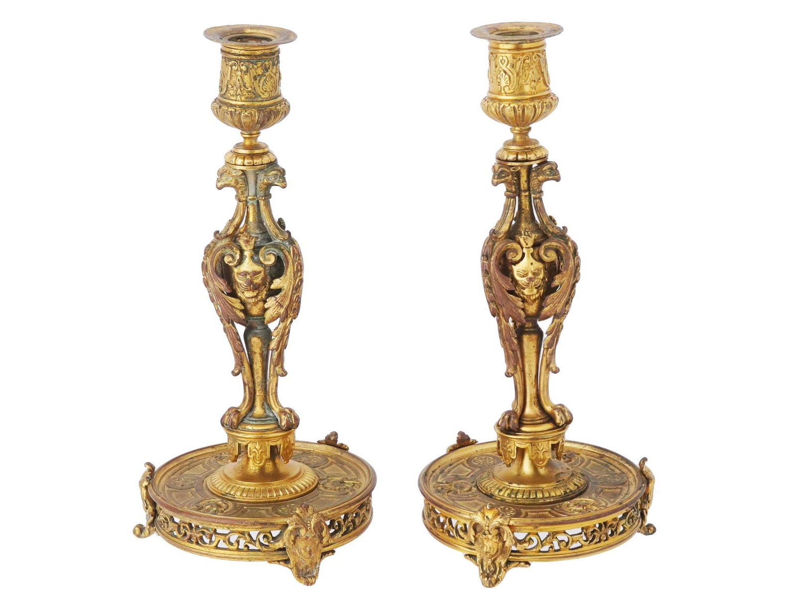 ANTIQUE FRENCH EMPIRE GILT BRONZE CANDLESTICKS (1 of 5)