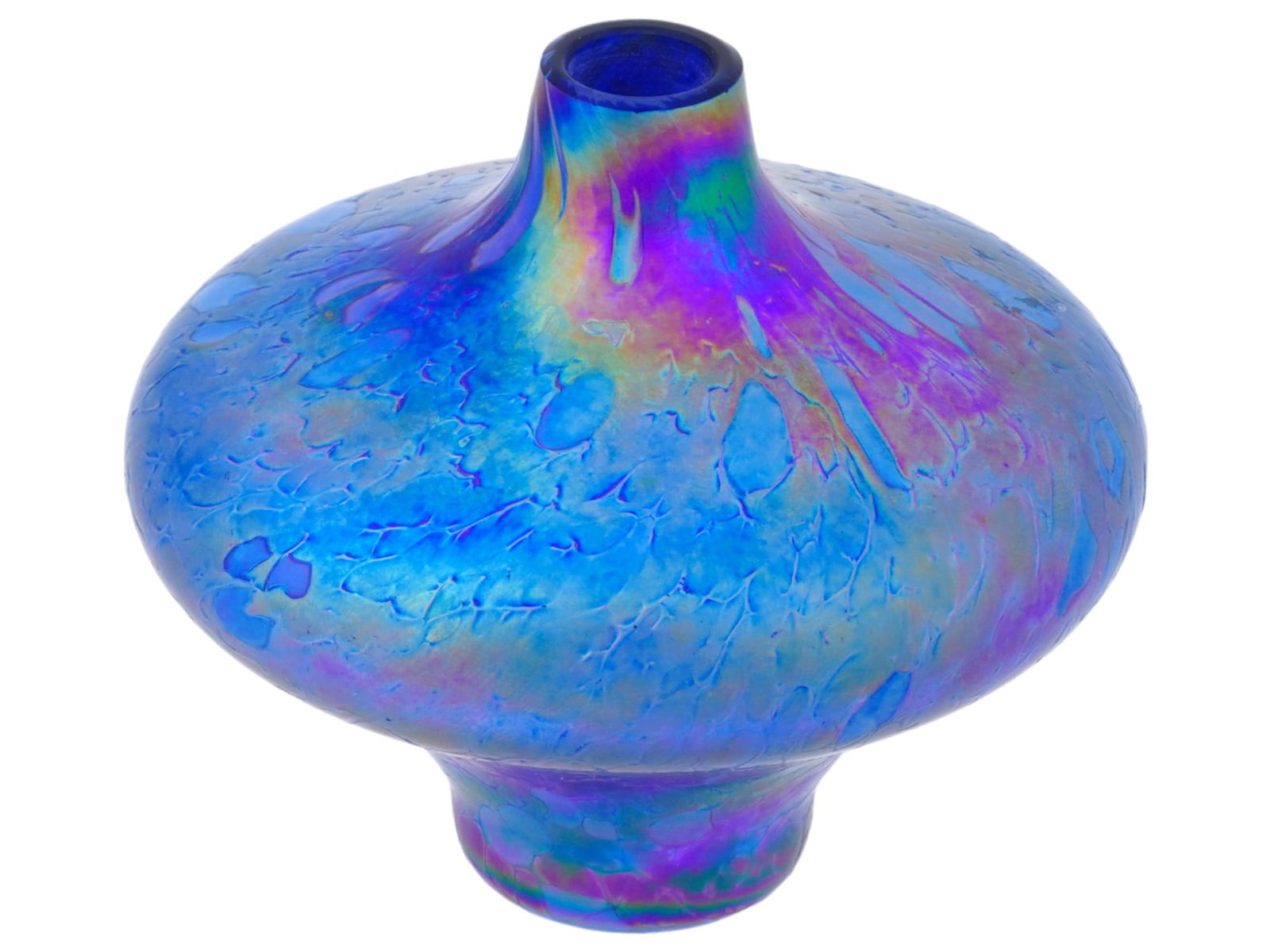 VINTAGE IRIDESCENT BLUE ART GLASS VASE SIGNED (1 of 7)