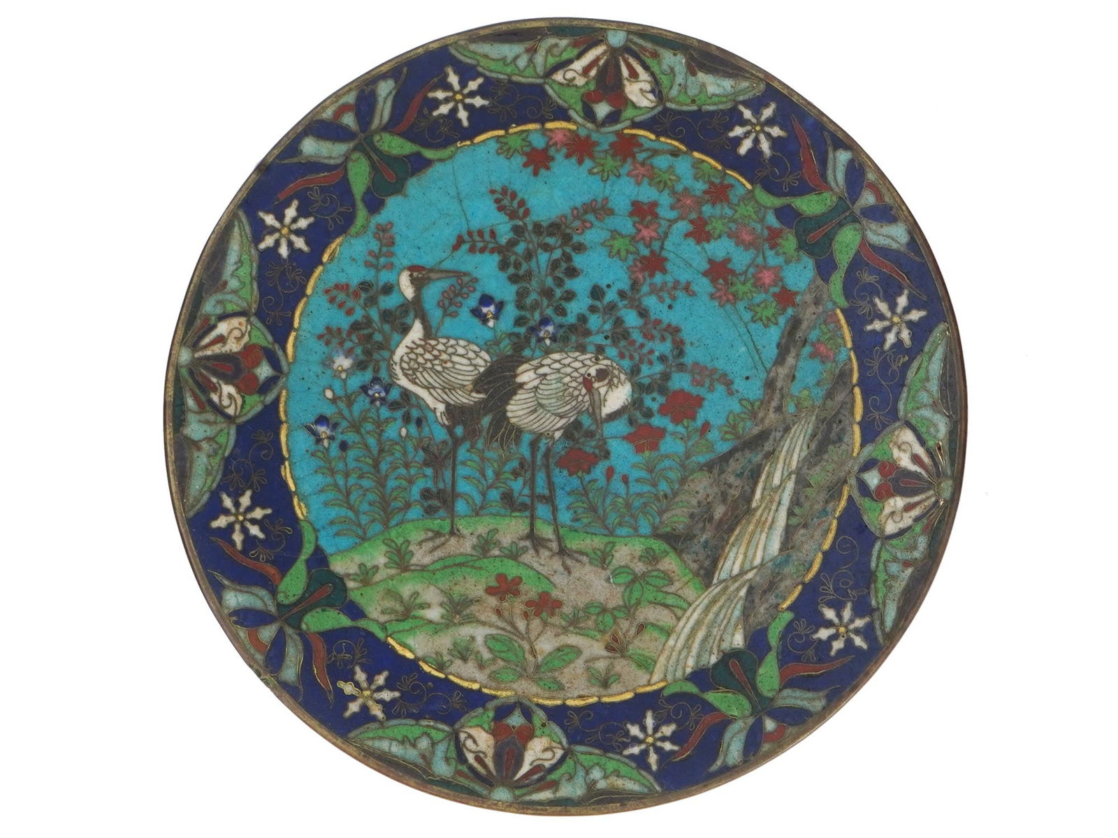 ANTIQUE JAPANESE MEIJI ERA CLOISONNE ENAMEL PLATE (1 of 4)