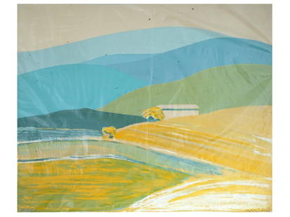 LIMITED EDITION FRENCH LITHOGRAPH BY ROGER MUHL: A vintage limited edition French lithograph by Roger Muhl depicting a landscape with mountains in warm colors. Numbered in pencil 10 of 125 on the left below. And signed by the artists lower right.