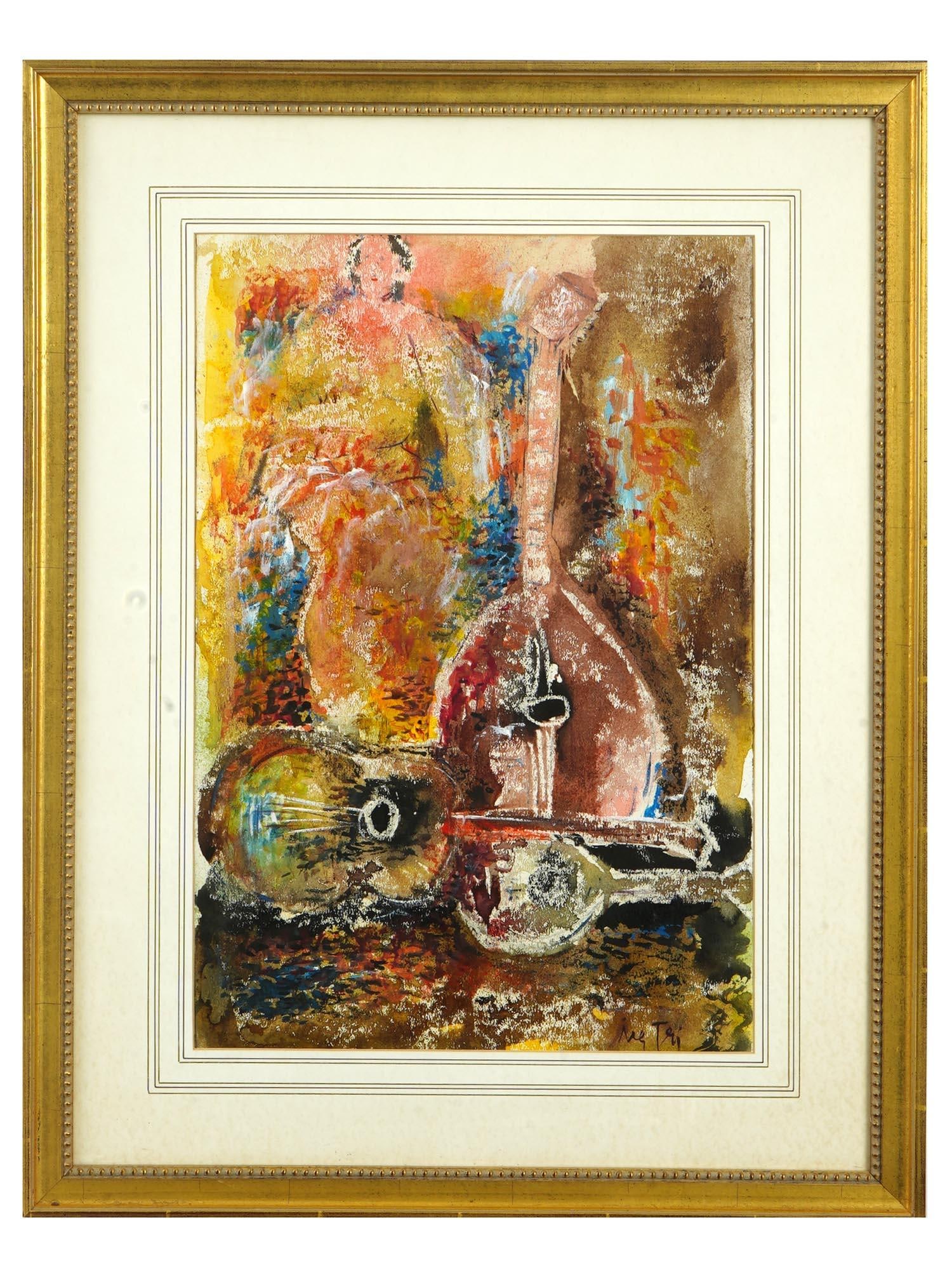 SIGNED NGUYEN GIA TRI VIETNAMESE MIXED MEDIA PAINTING (1 of 5)