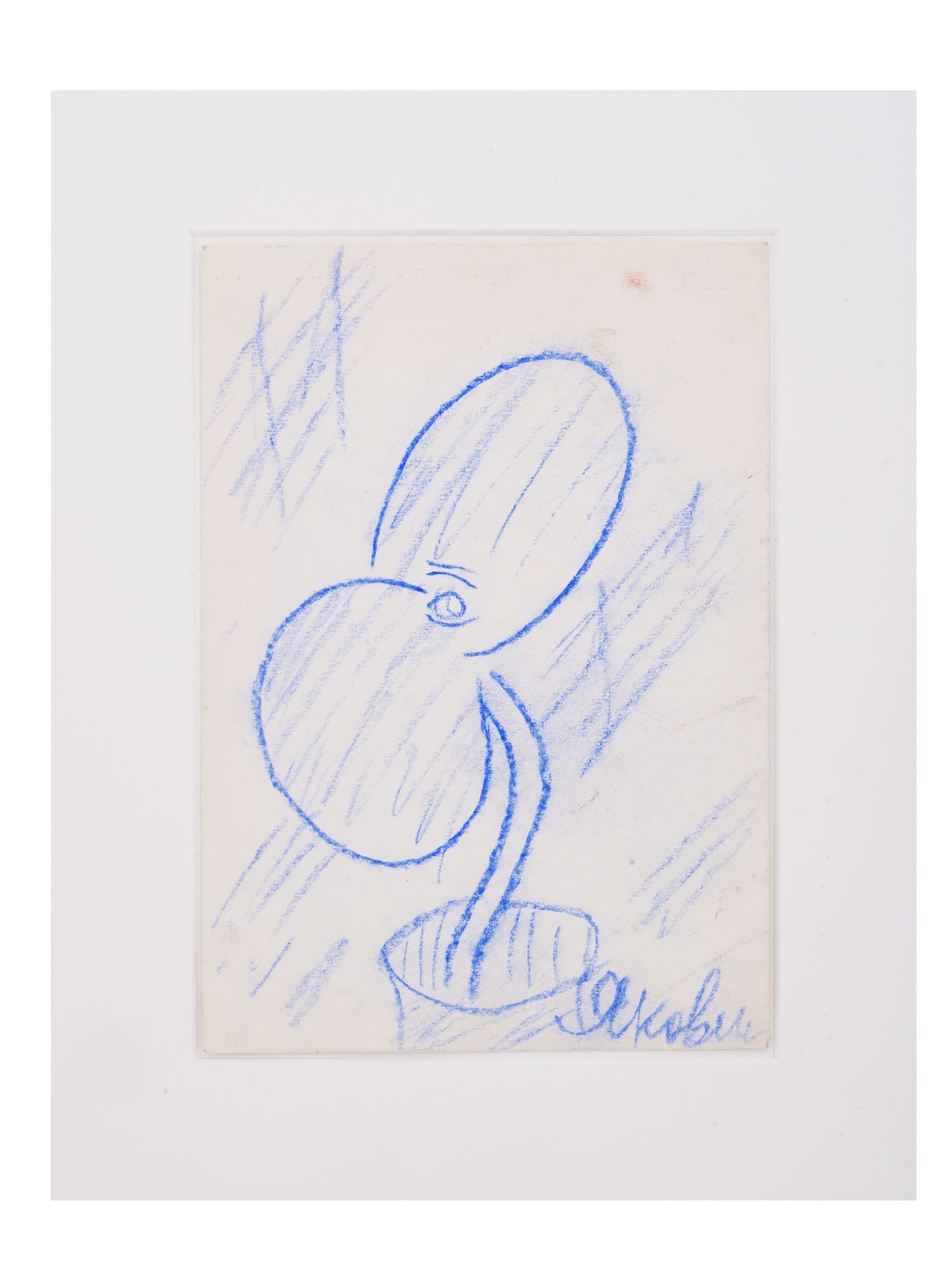 RUSSIAN SKETCH PENCIL PAINTING BY VLADIMIR YAKOVLEV: Vladimir Yakovlev, Russian, Soviet era, German, 1934 to 1998, sketch color pencil painting on paper depicting a Figurative flower. Signed lower right. Vladimir Igorevich Yakovlev is a Russian nonconfo