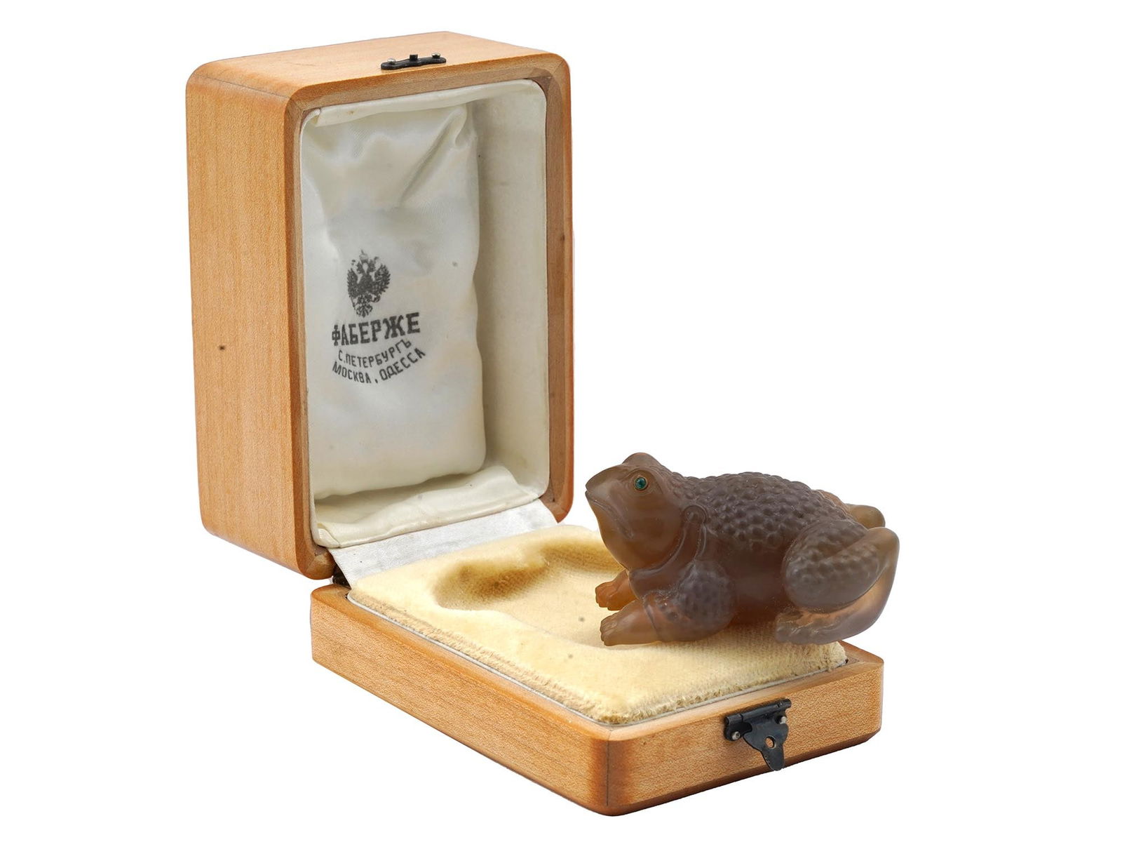 RUSSIAN GOLD EMERALD CARVED AGATE FROG FIGURE IOB (1 of 9)