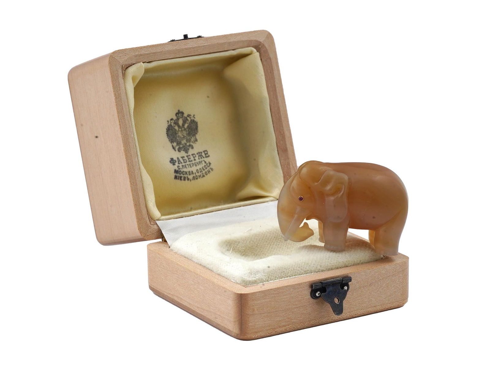 RUSSIAN CARVED HONEY AGATE GOLD RUBY ELEPHANT FIGURINE (1 of 8)