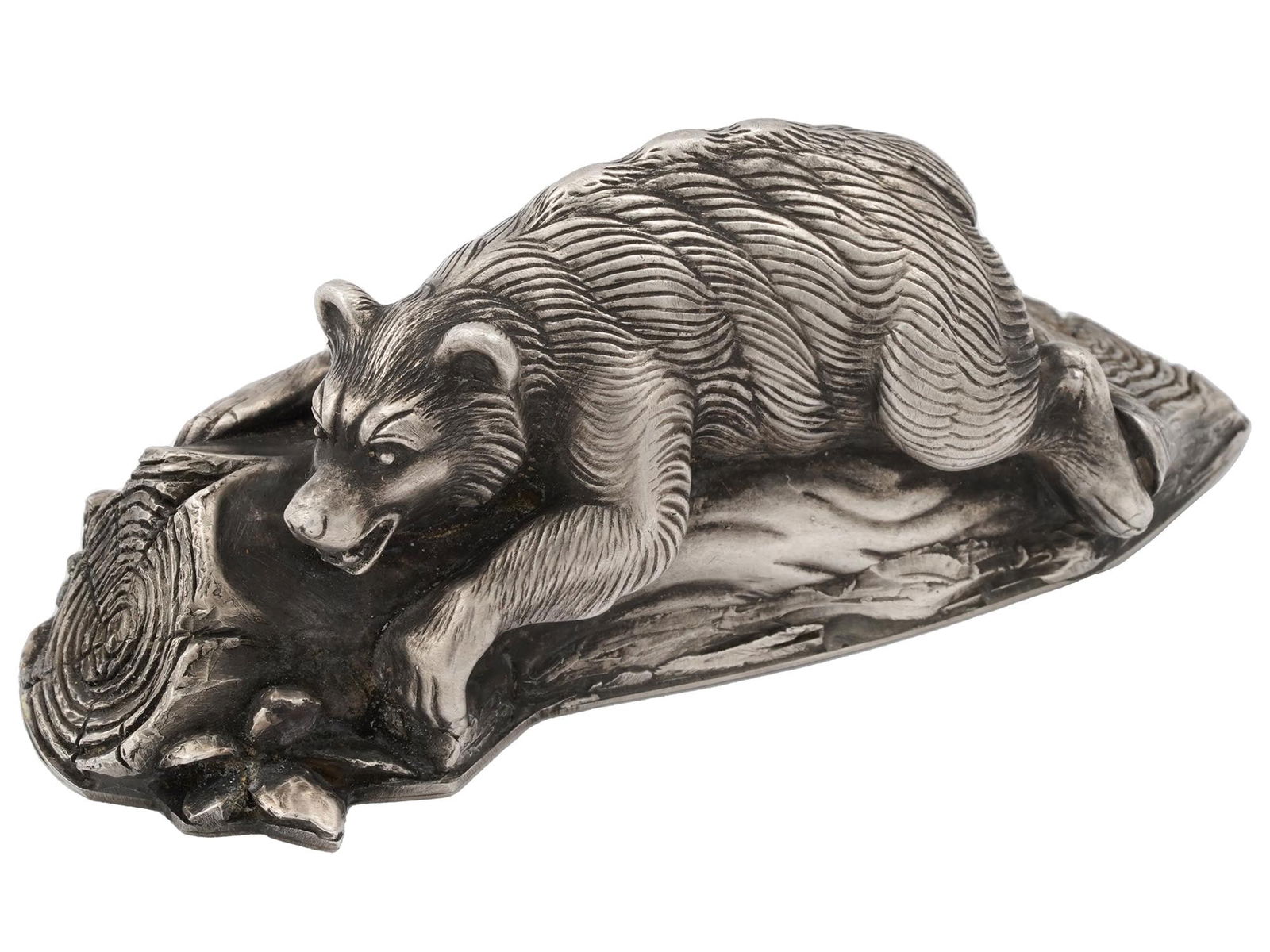 RUSSIAN 84 SILVER FIGURINE OF A BEAR UPON A LOG (1 of 8)