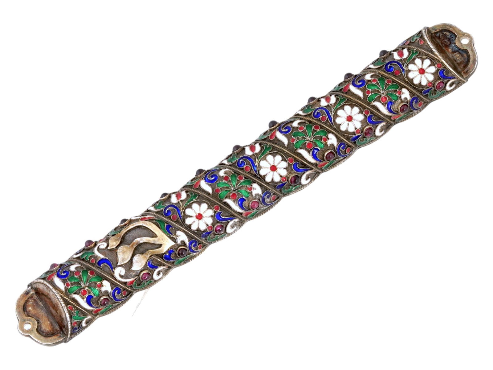 RUSSIAN JUDAICA GILT SILVER CLOISONNE ENAMEL MEZUZAH (1 of 5)