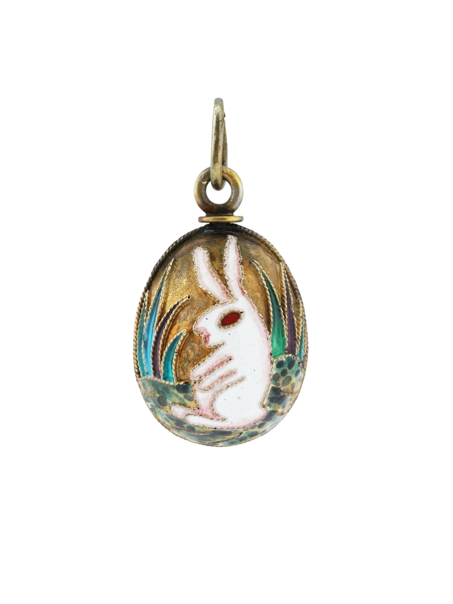 RUSSIAN 84 GILT SILVER ENAMEL RABBITS EGG PENDANT (1 of 5)