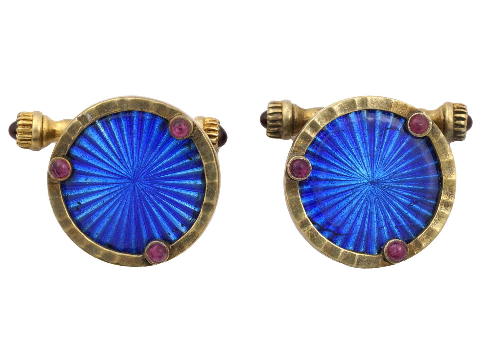 RUSSIAN GILT SILVER ENAMEL RUBY STONE CUFFLINKS (1 of 5)