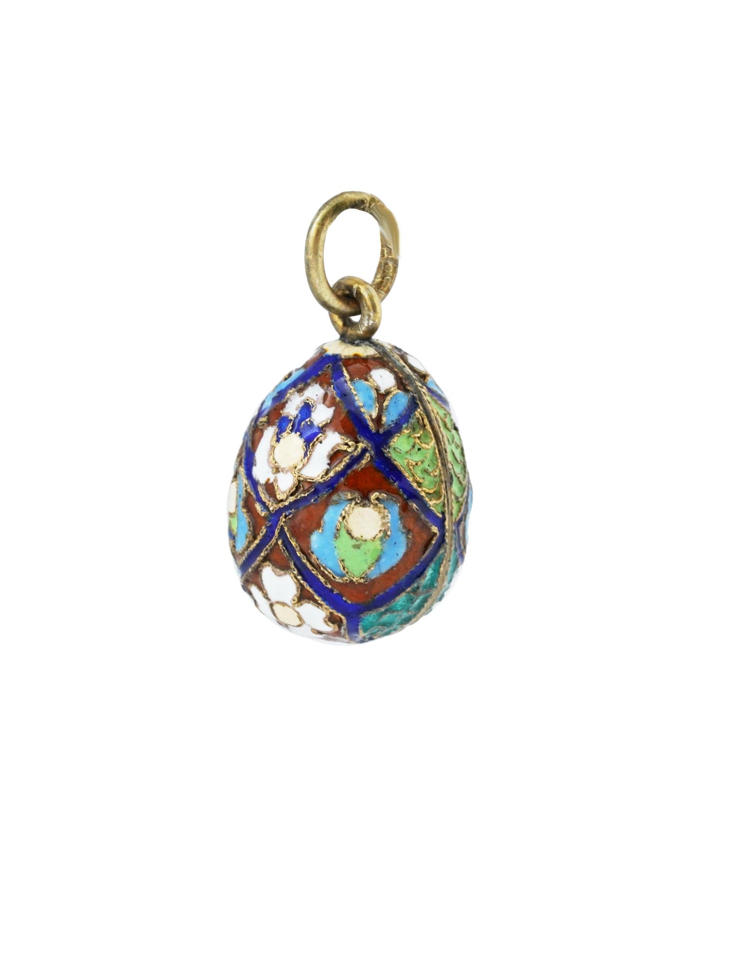 RUSSIAN 88 GILT SILVER ENAMEL EASTER EGG PENDANT (1 of 7)