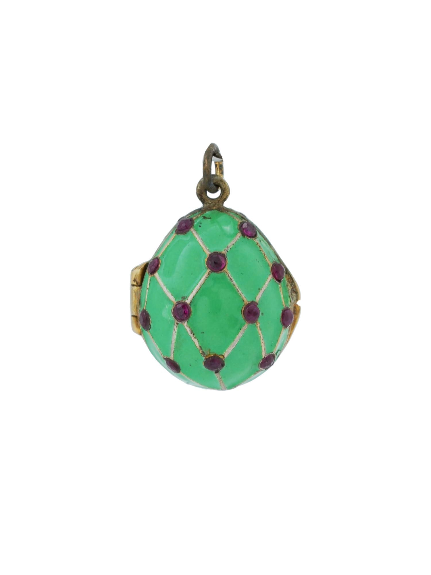 RUSSIAN GILT SILVER ENAMEL RUBY EGG LOCKET PENDANT (1 of 5)