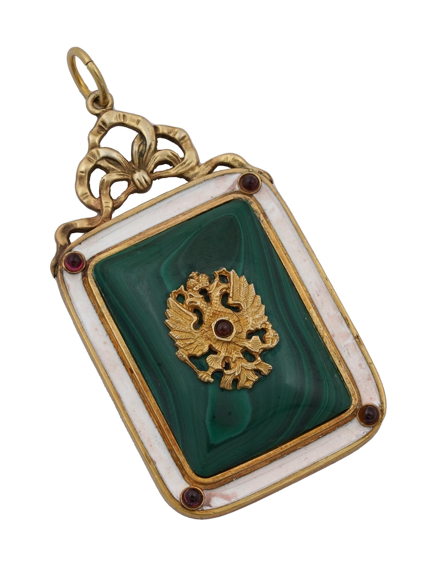 RUSSIAN GILT SILVER ENAMEL MALACHITE EAGLE PENDANT (1 of 5)