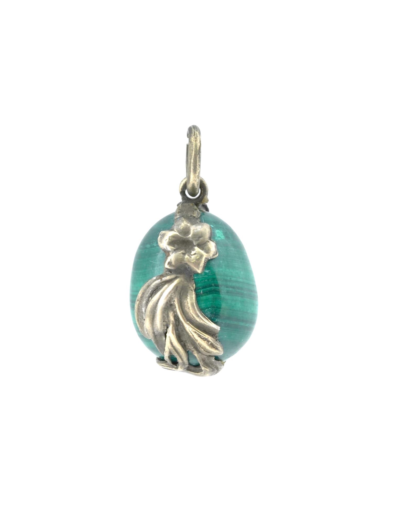 RUSSIAN SILVER FLORAL MALACHITE EASTER EGG PENDANT (1 of 6)