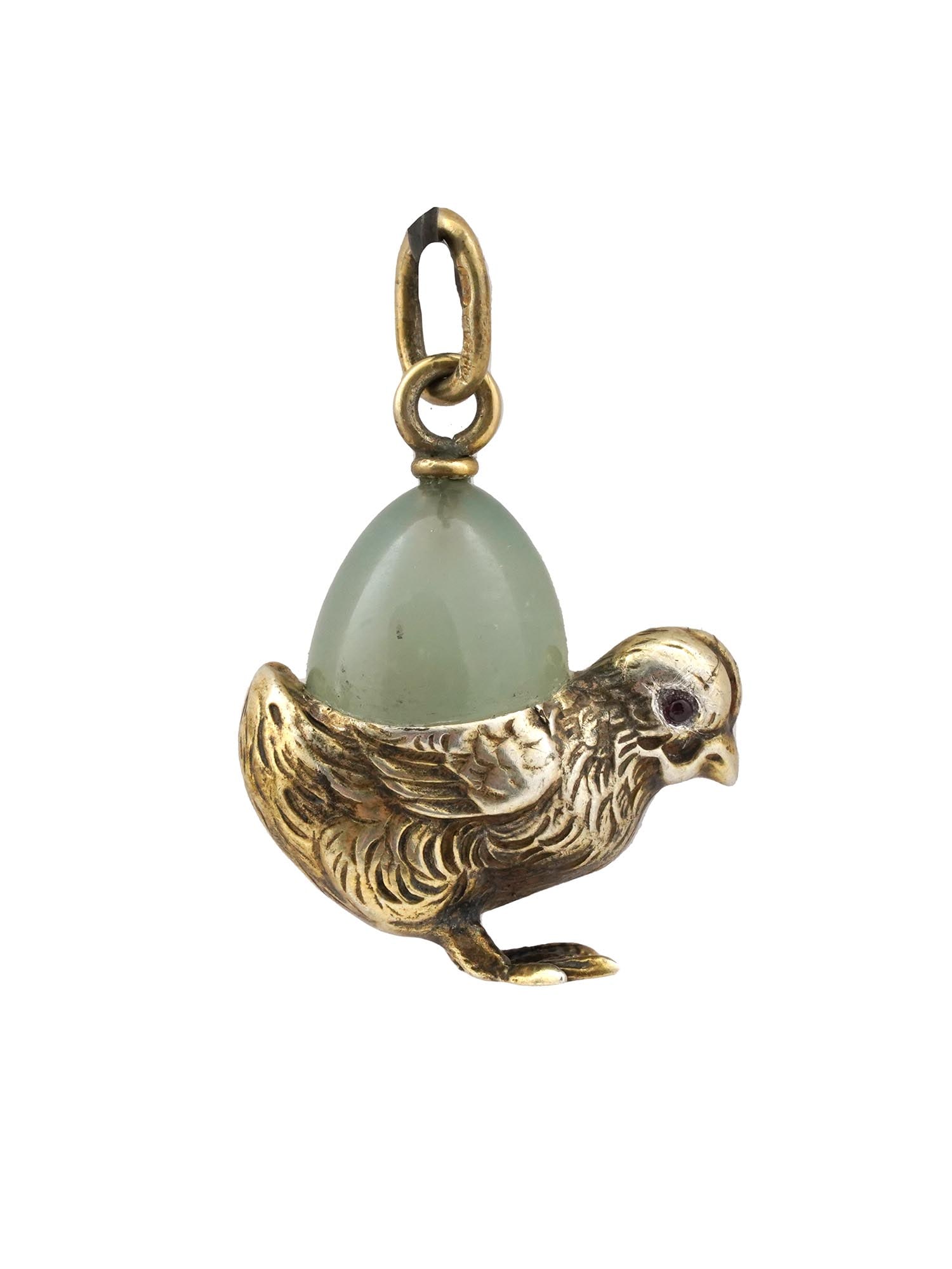 RUSSIAN SILVER JADE CHICK EGG PENDANT W RUBY EYES (1 of 5)