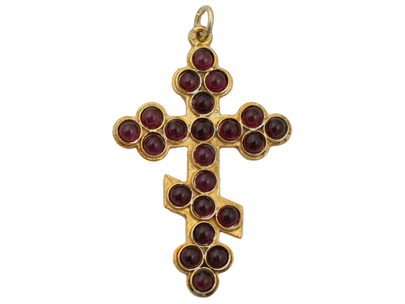 RUSSIAN GILT SILVER GARNET ORTHODOX CROSS PENDANT (1 of 4)