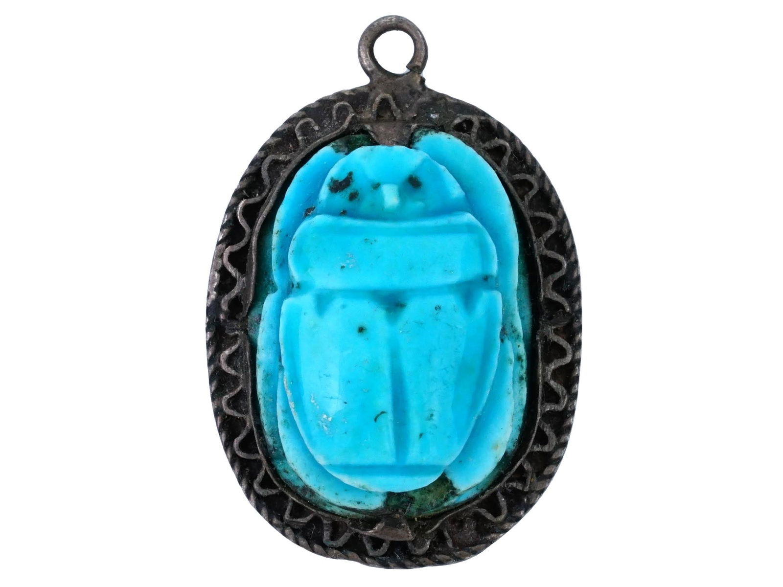ANTIQUE GRAND TOUR FAIENCE SILVER SCARAB PENDANT (1 of 4)
