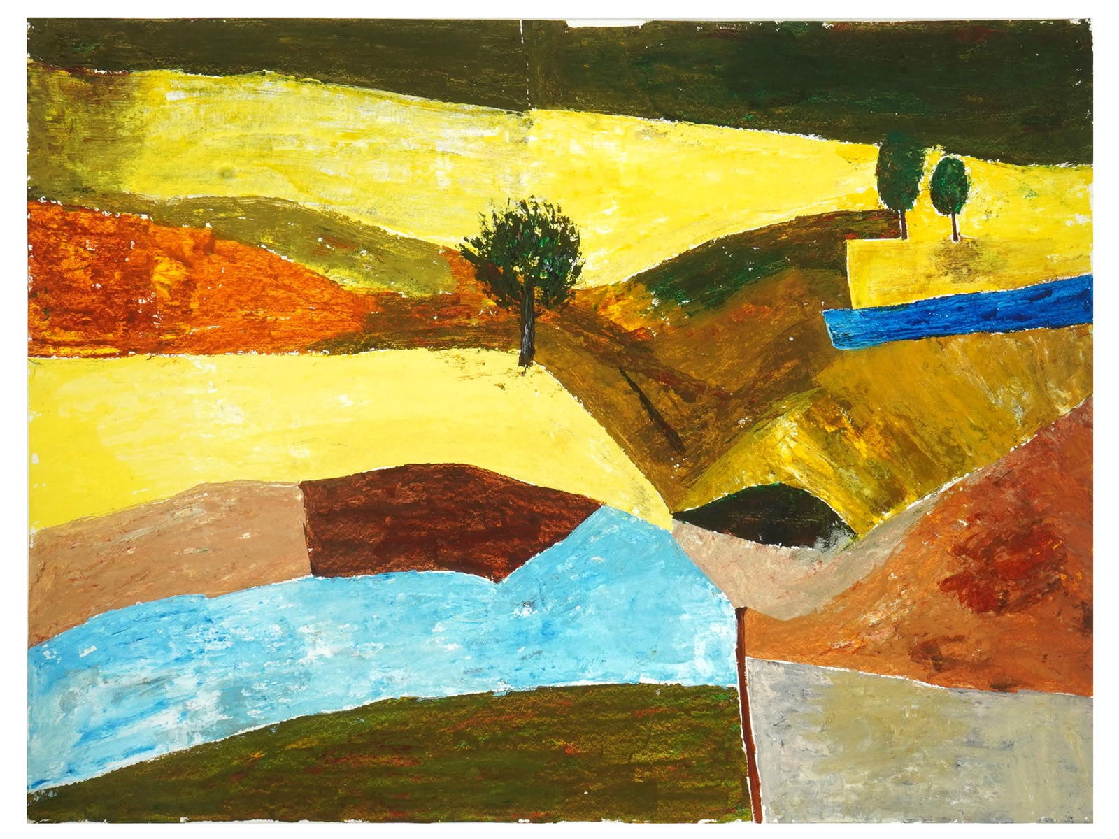 ATTR RAM KUMAR ABSTRACT INDIAN ACRYLIC PAINTING W COA: Attributed to Ram Kumar, Indian, 1924 to 2018, acrylic painting on paper depicting an abstract composition, 2005. Signed and dated, on the backside. Completed with a certificate of authenticity, signe