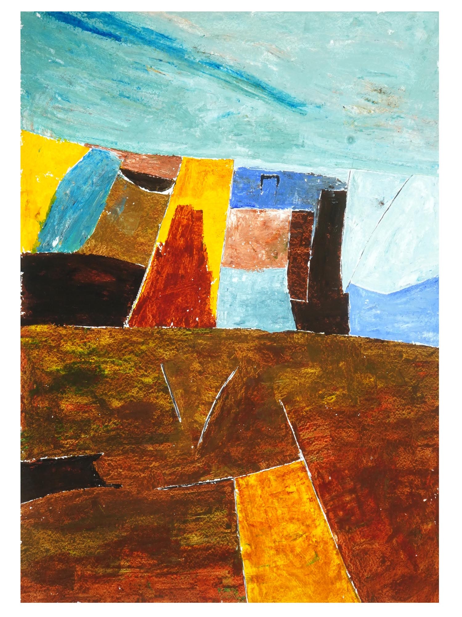 ATTR RAM KUMAR ABSTRACT INDIAN ACRYLIC PAINTING W COA: Attributed to Ram Kumar, Indian, 1924 to 2018, acrylic painting on paper depicting an abstract composition, 2006. Signed and dated, on the backside. Completed with a certificate of authenticity, signe