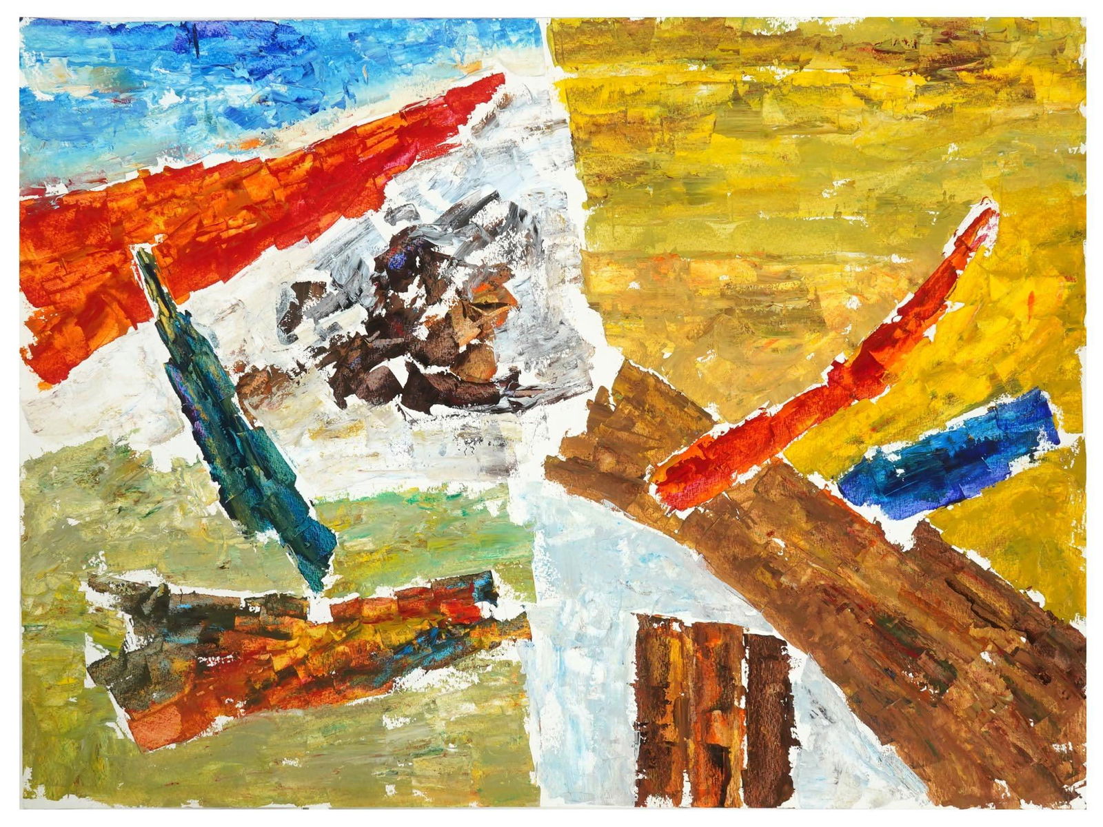 ATTR RAM KUMAR ABSTRACT INDIAN ACRYLIC PAINTING W COA: Attributed to Ram Kumar, Indian, 1924 to 2018, acrylic painting on paper depicting an abstract composition, 2007. Signed and dated, on the backside. Completed with a certificate of authenticity signed