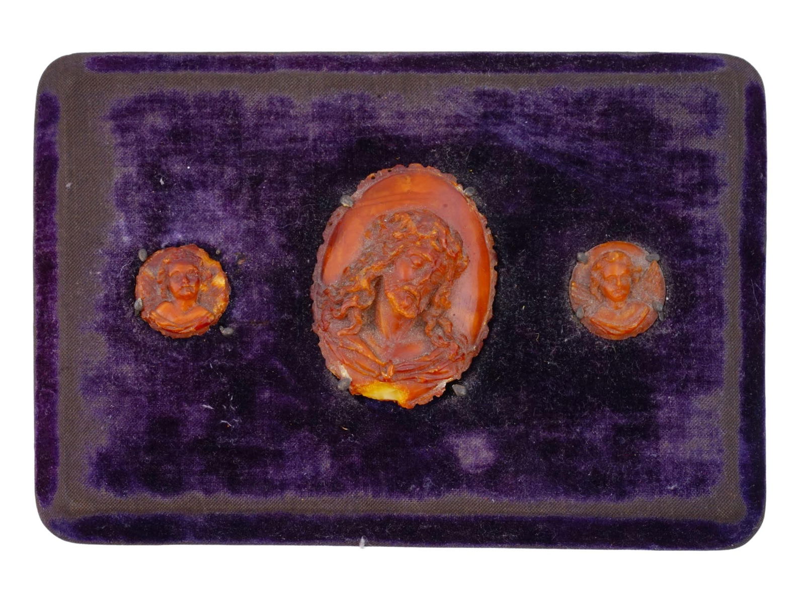 ANTIQUE JESUS CHERUBS HAND CARVED AMBER CAMEOS SET (1 of 7)
