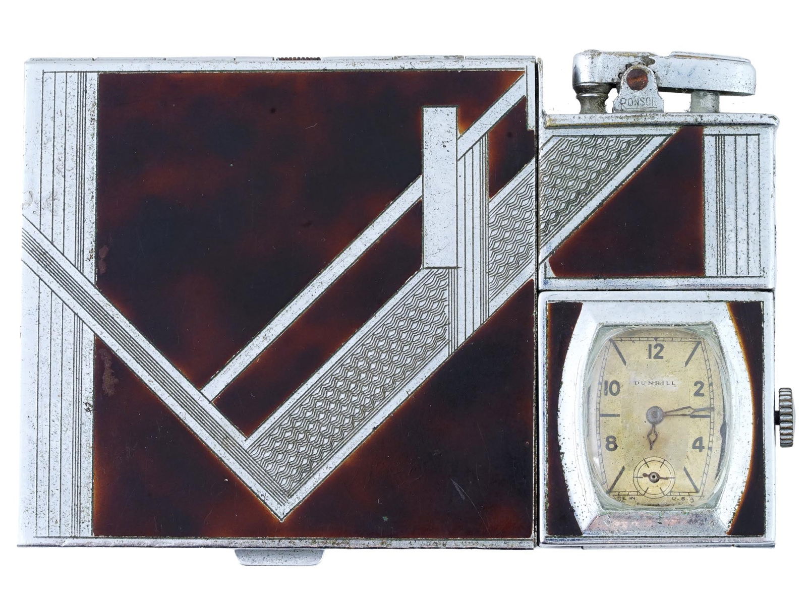 VINTAGE RONSON KINGCASE LIGHTER CIGARETTE CASE WATCH (1 of 10)