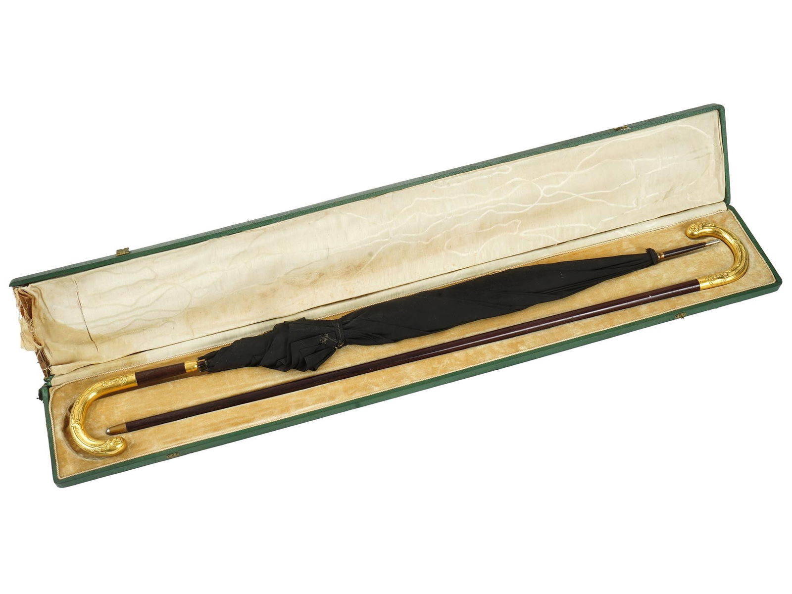 ANTIQUE SET OF GILT WALKING CANE AND UMBRELLA IOB (1 of 8)