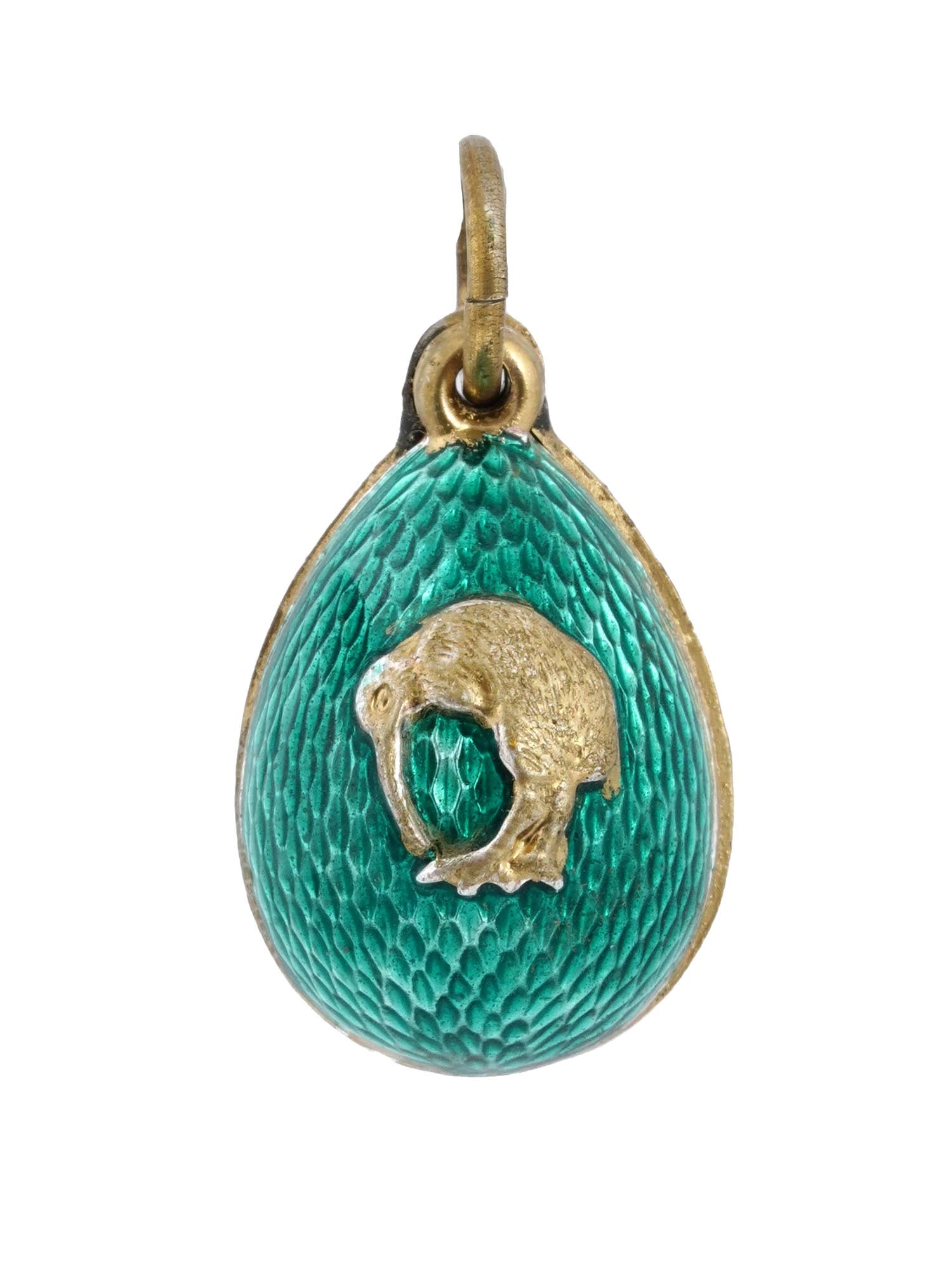 RUSSIAN GILT SILVER KIWI BIRD GUILLOCHE EGG PENDANT (1 of 5)