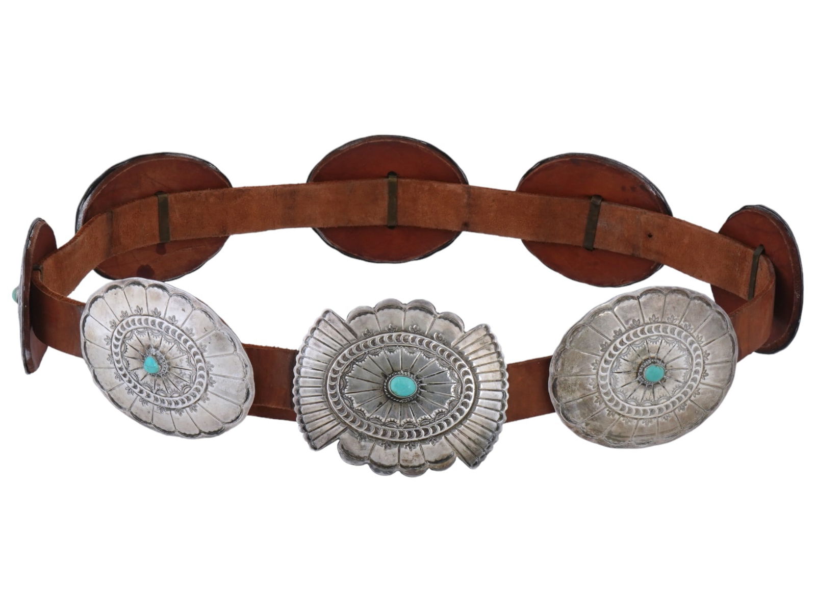 VINTAGE CONCHO STERLING SILVER TURQUOISE BELT (1 of 5)