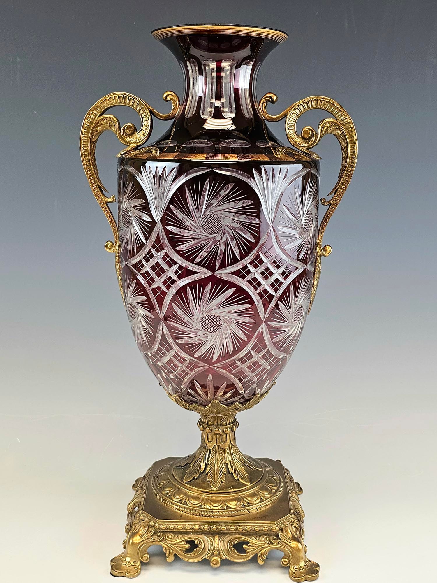 LARGE BOHEMIAN STYLE RUBY RED GLASS BRONZE MOUNTS VASE (1 of 4)