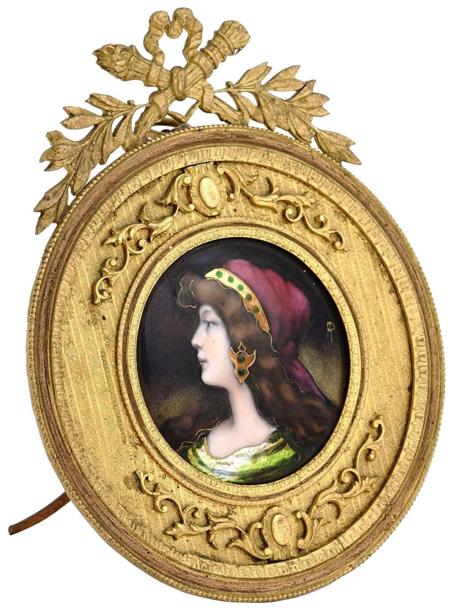 ART NOUVEAU FRENCH LIMOGES ENAMEL PORTRAIT SIGNED (1 of 5)