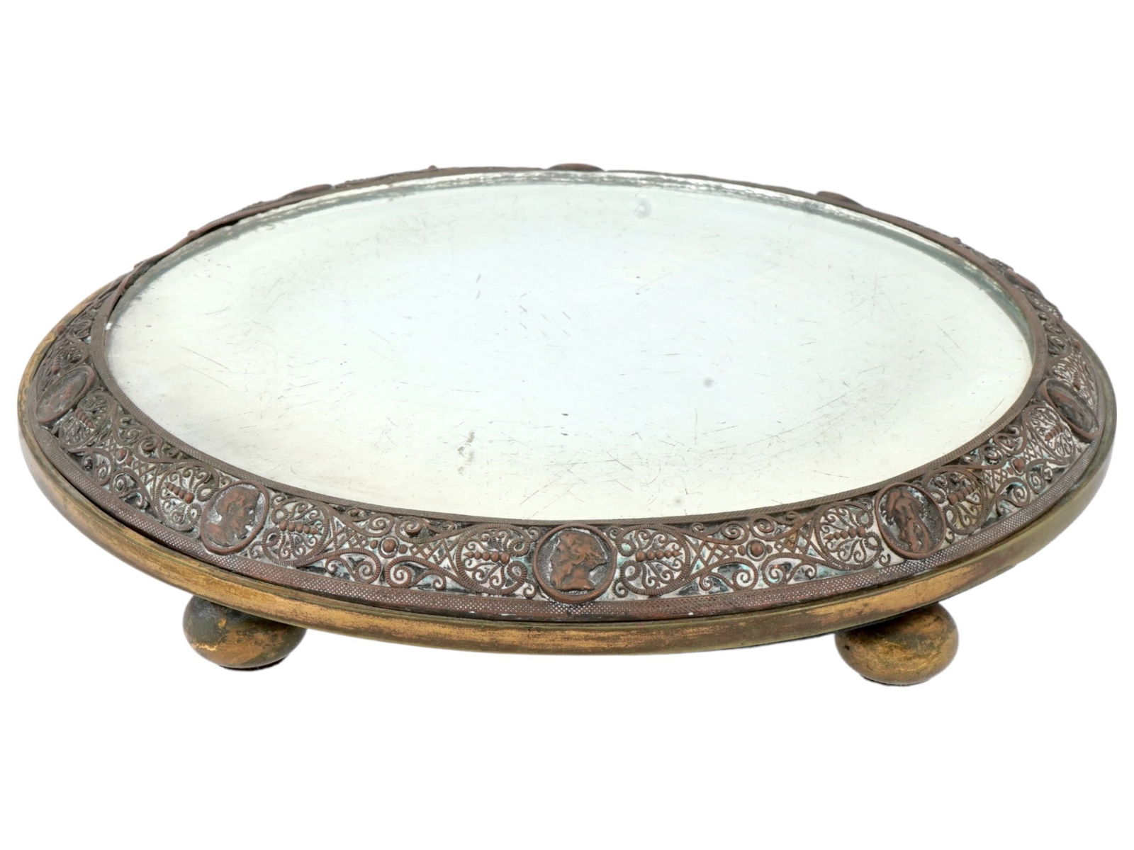 ANTIQUE RENAISSANCE REVIVAL BRASS MIRRORED PLATEAU (1 of 6)