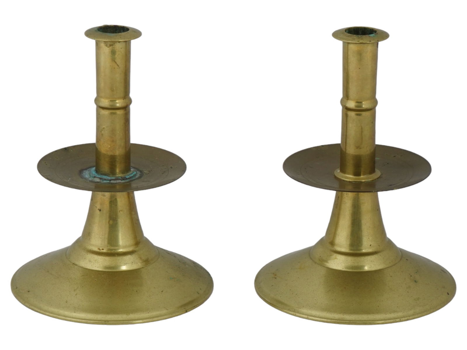 CHARLES II STYLE TRUMPET BRONZE CANDLESTICKS MARKED (1 of 7)