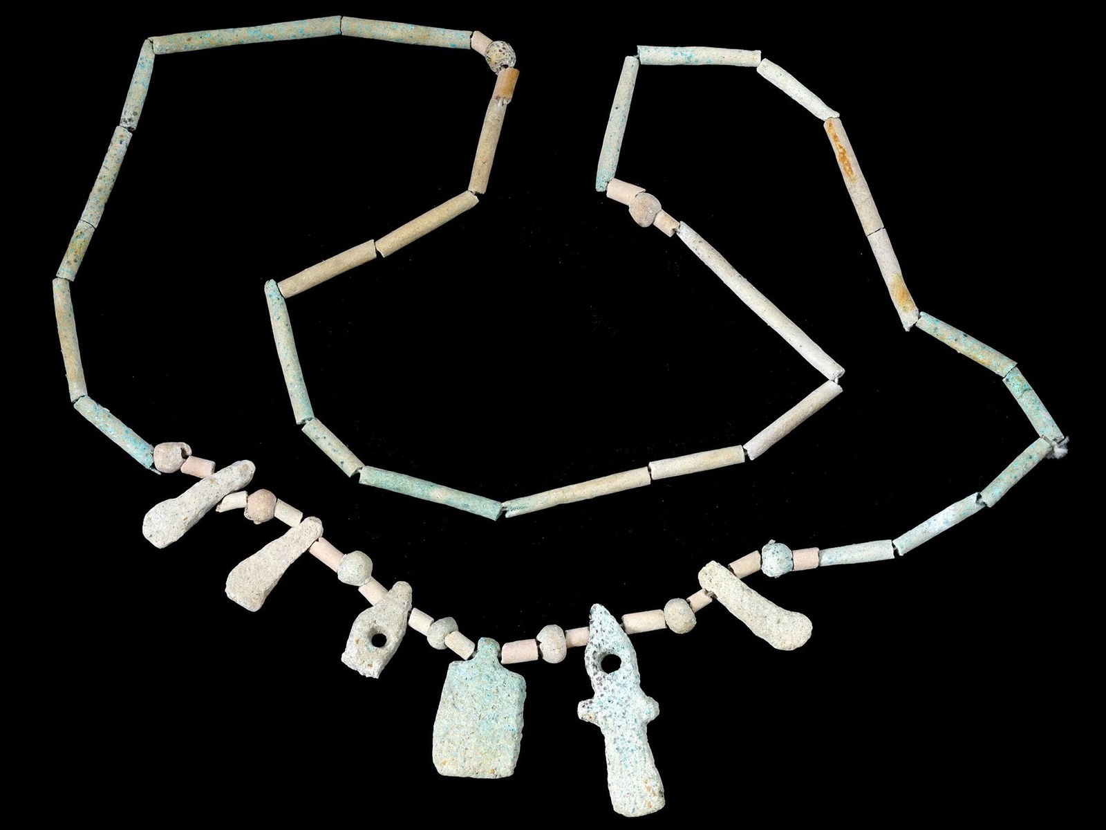 ANCIENT EGYPTIAN FAIENCE BEAD NECKLACE W AMULETS (1 of 6)