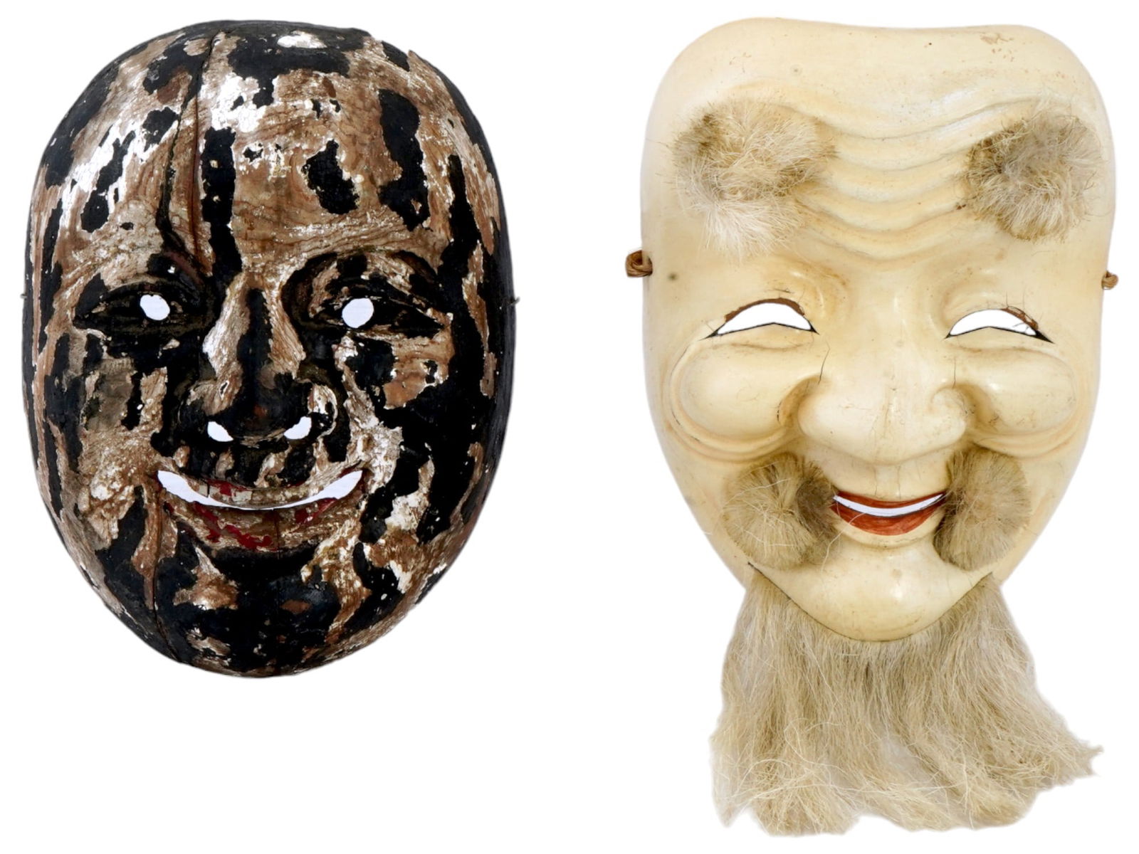 LOT OF JAPANESE HAND CARVED WOOD NOH THEATRE MASKS (1 of 5)