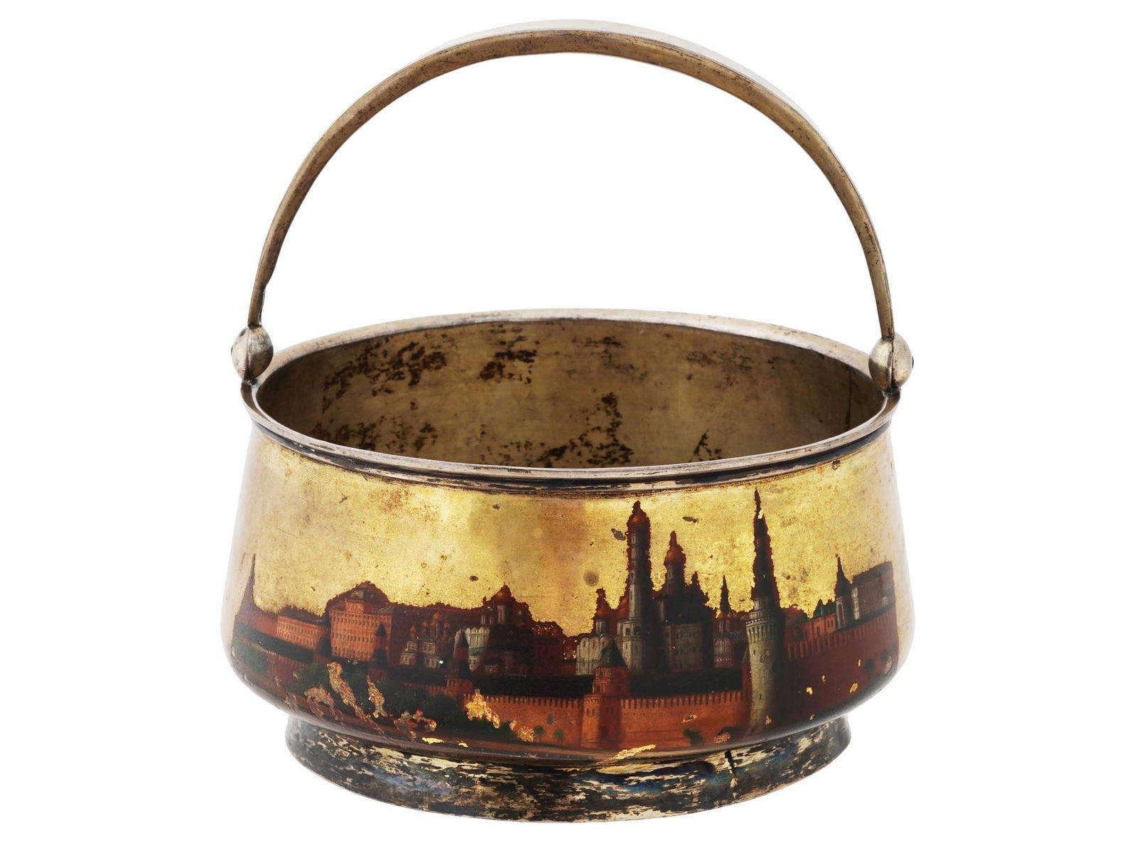 RUSSIAN GILT SILVER LACQUER PICTORIAL CANDY BOWL (1 of 6)