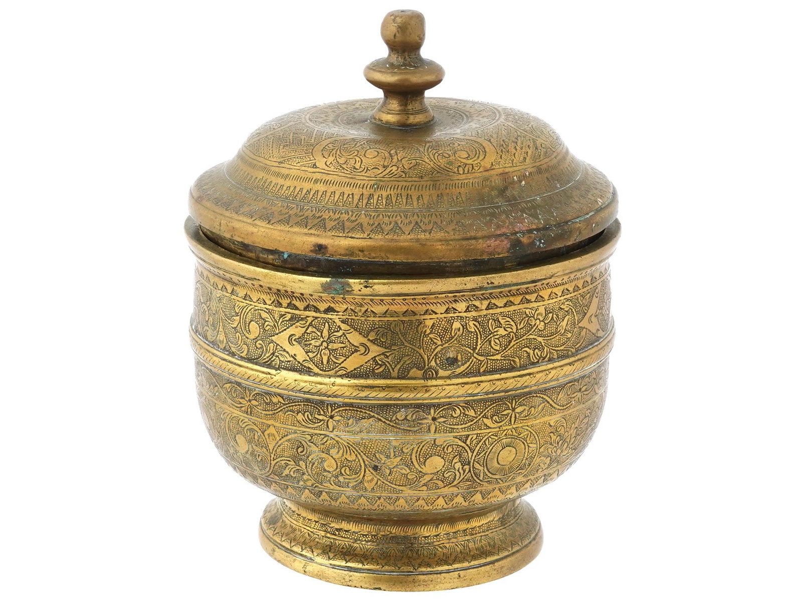 ANTIQUE INDIAN MUGHAL COVERED BRASS SPICE BOX (1 of 8)