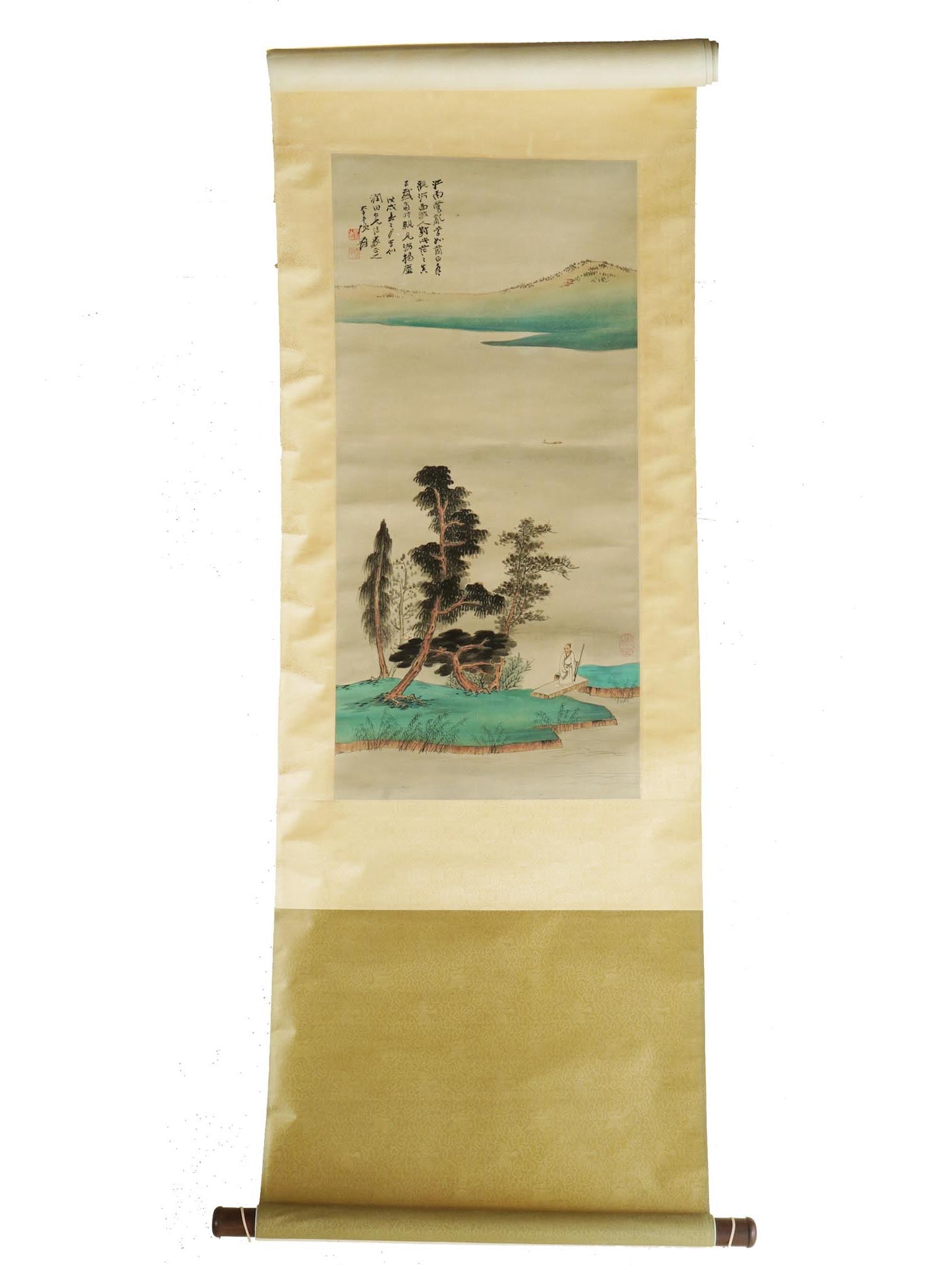 CHINESE CALLIGRAPHY WATERCOLOR PAINTING SCROLL SIGNED (1 of 9)