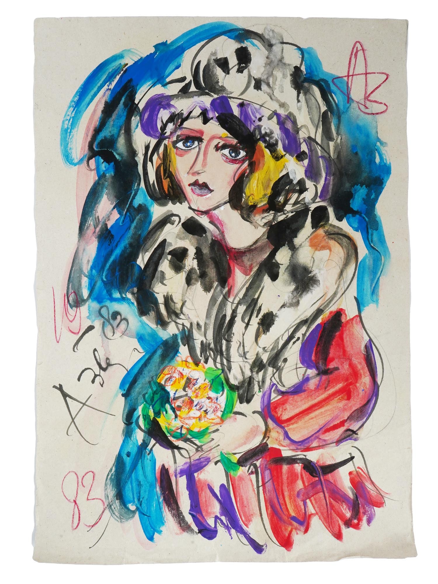 RUSSIAN WOMAN MIXED MEDIA PAINTING BY ANATOLY ZVEREV (1 of 5)