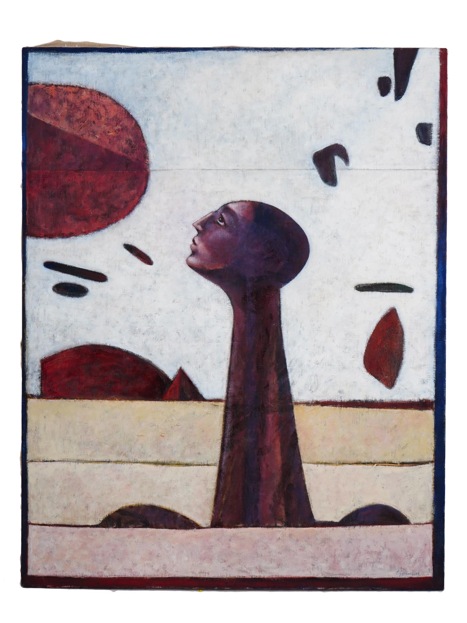 MID CENTURY AMERICAN SURREALIST PAINTING SIGNED C. JOHNSON (1 of 4)