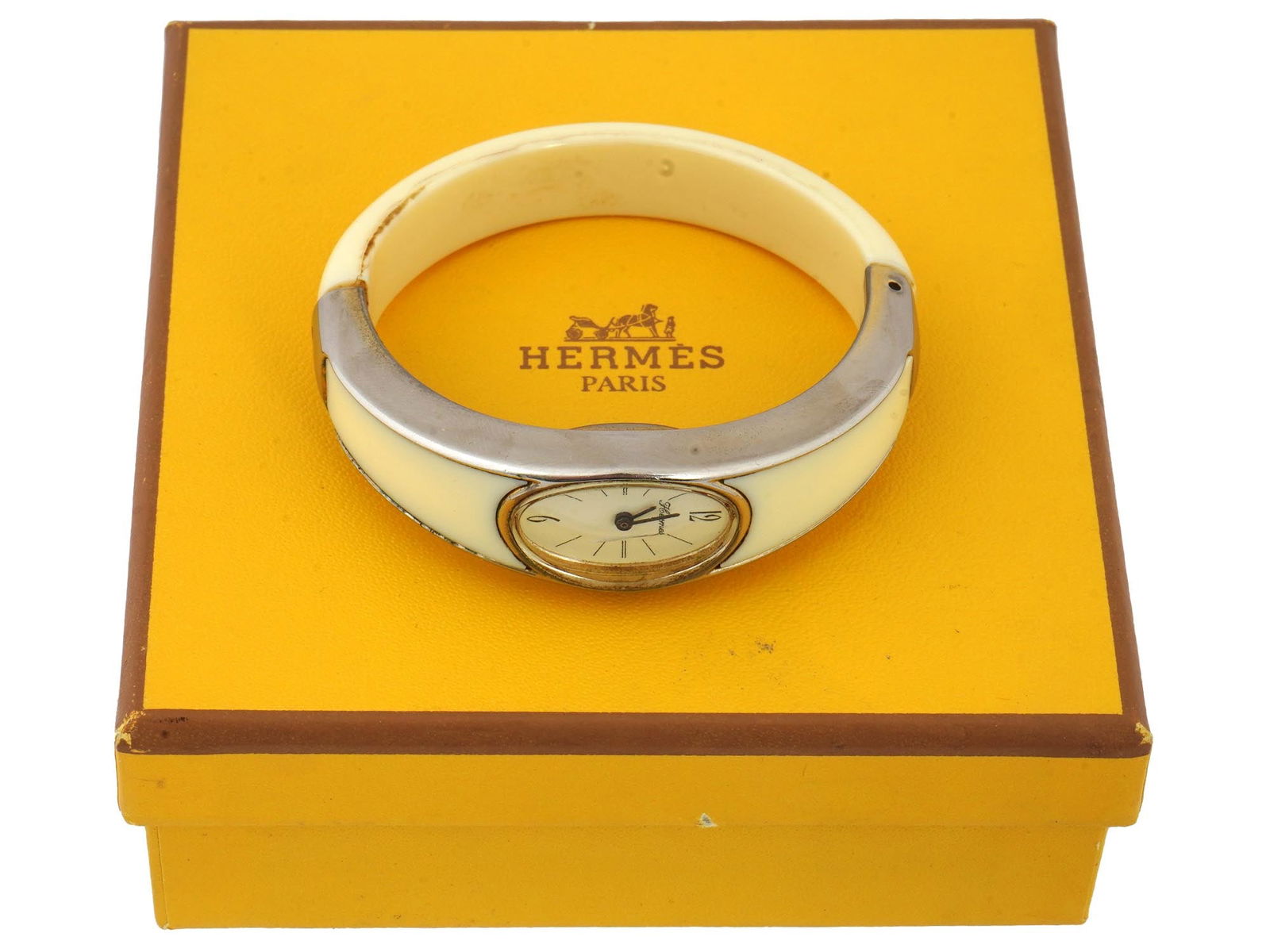 1980S HERMES LADIES LUCITE BANGLE WRISTWATCH IOB (1 of 7)