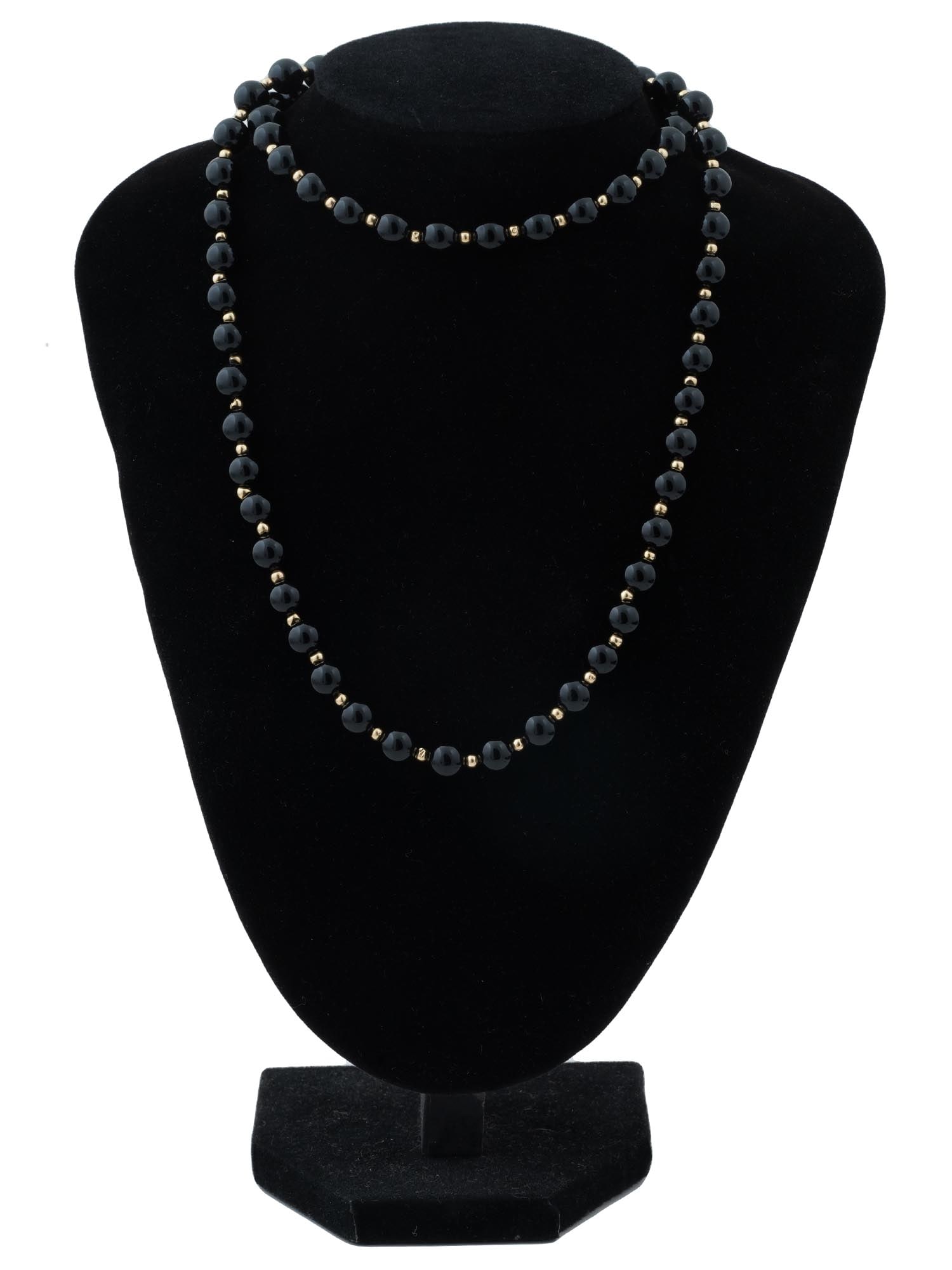 VINTAGE 14K GOLD BLACK ONYX BEAD NECKLACE (1 of 2)